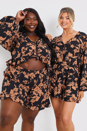 Abstract Floral Frill Co-Ord Shorts - InTheStyle