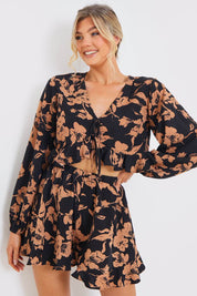 Abstract Floral Frill Co-Ord Shorts - InTheStyle