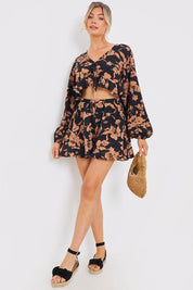 Abstract Floral Frill Co-Ord Shorts - InTheStyle