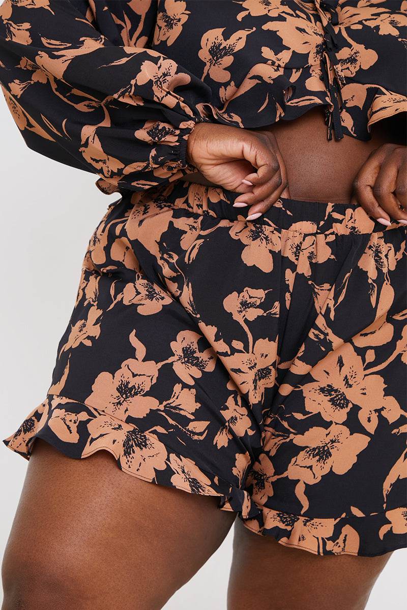 Abstract Floral Frill Co-Ord Shorts - InTheStyle