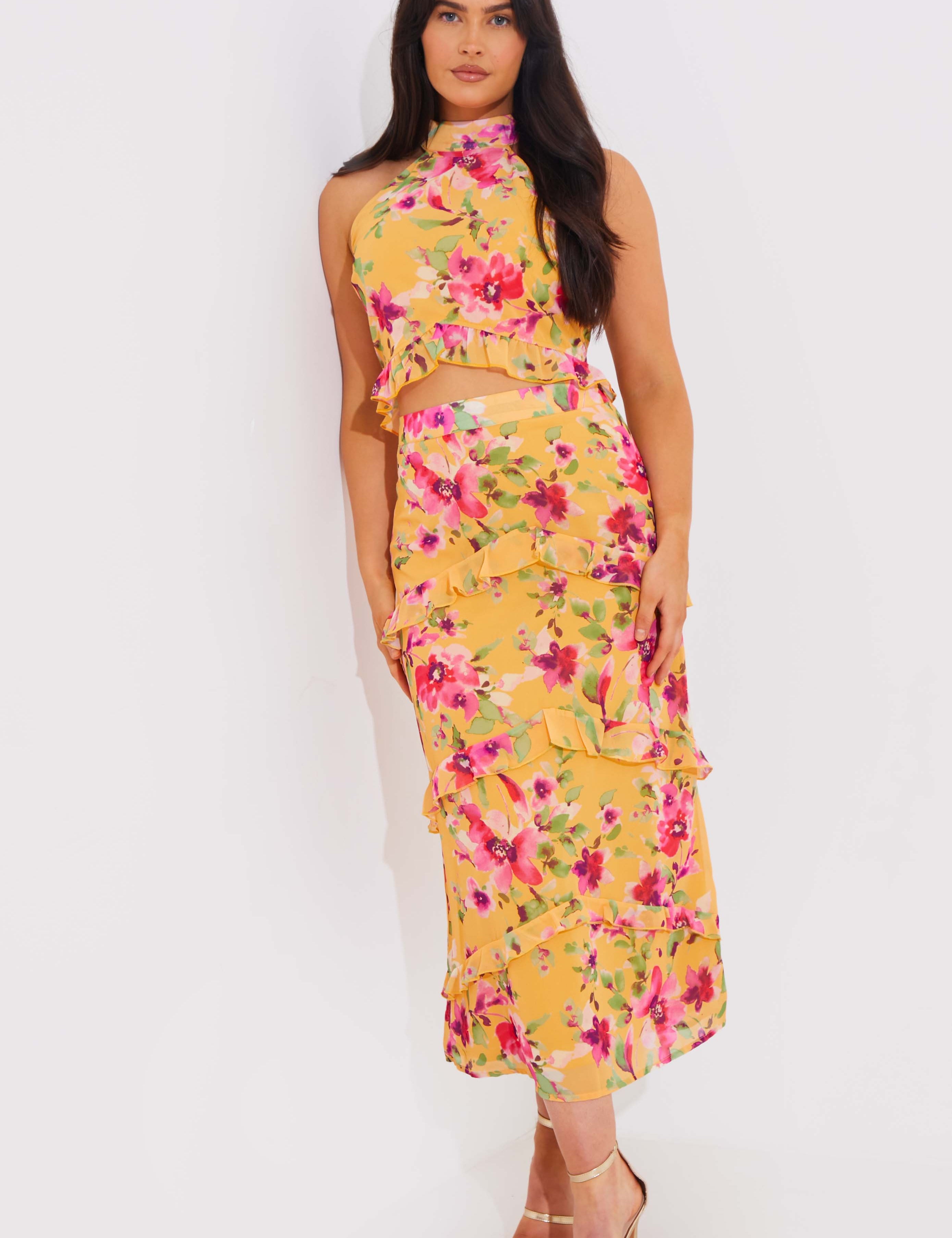 Floral Printed Chiffon Maxi Skirt