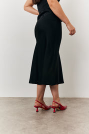 Midi Satin Slip Skirt with Tie Waist