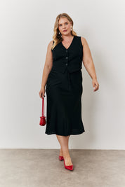 Midi Satin Slip Skirt with Tie Waist