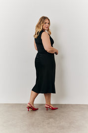 Midi Satin Slip Skirt with Tie Waist