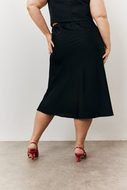 Midi Satin Slip Skirt with Tie Waist