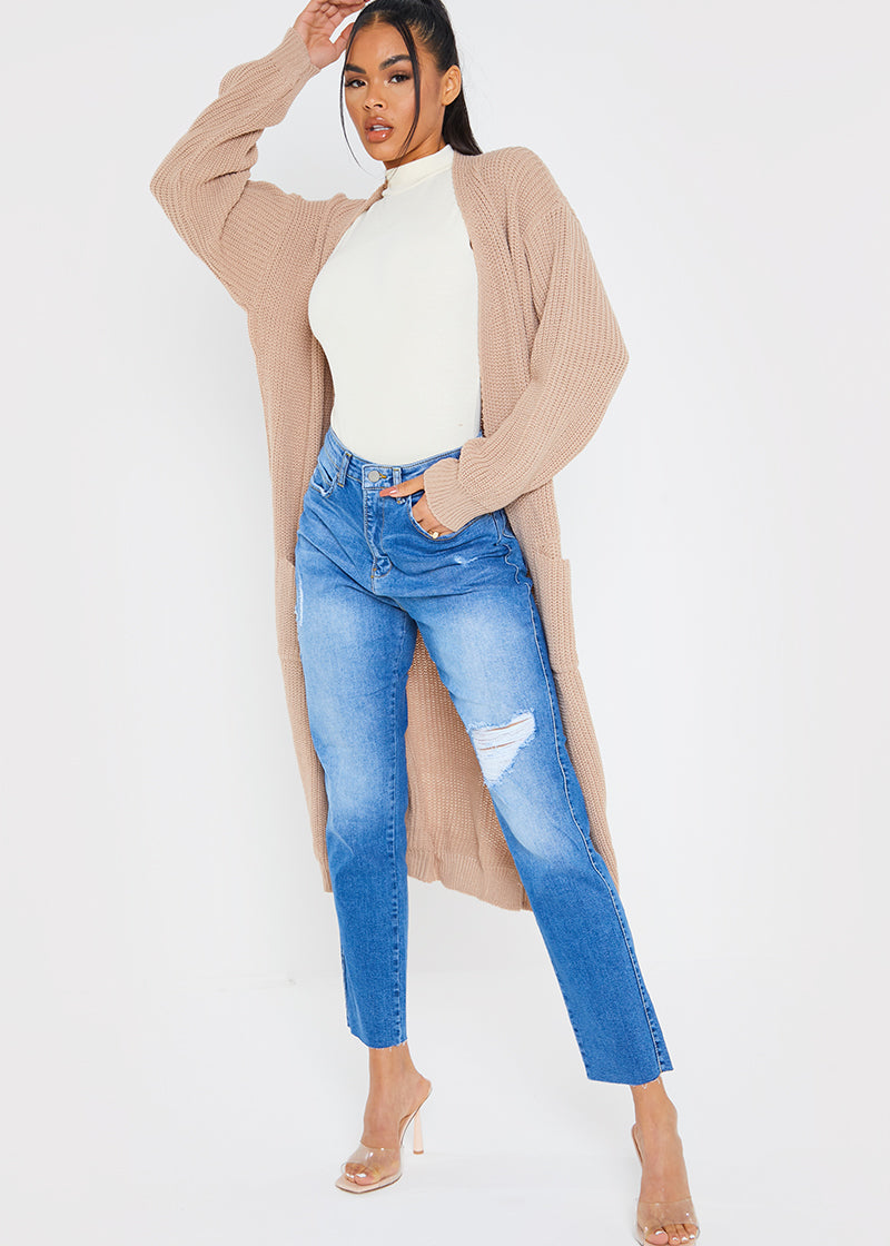 Washed Ripped High Waisted Stretch Mom Jeans