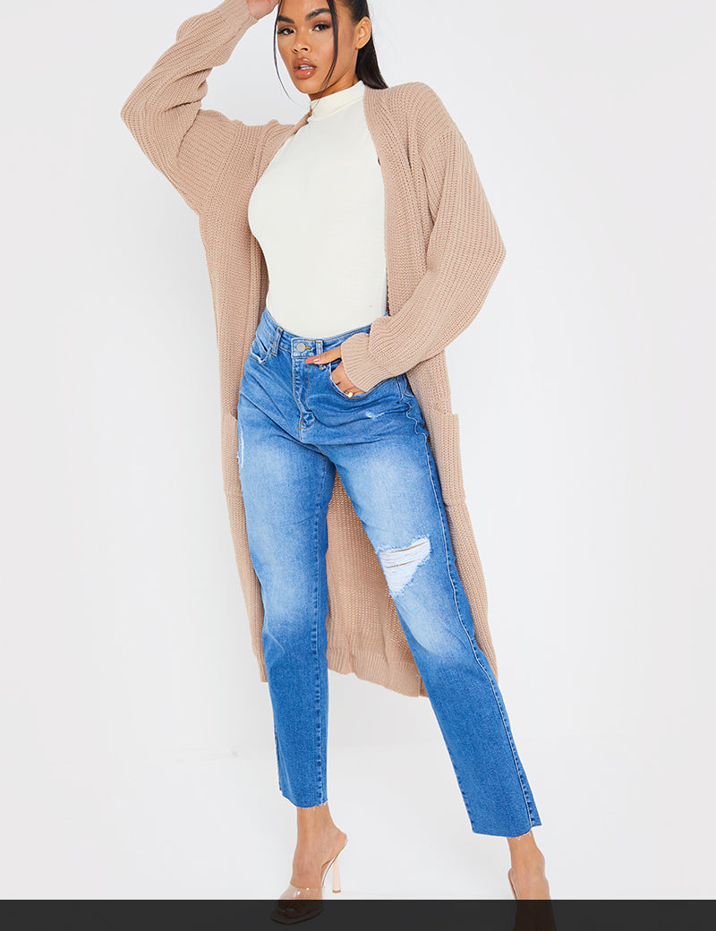 Washed Ripped High Waisted Stretch Mom Jeans