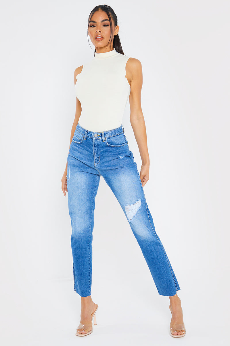 Washed Ripped High Waisted Stretch Mom Jeans – InTheStyle
