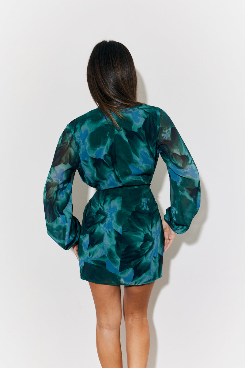 Printed Wrap Detail Mini Dress