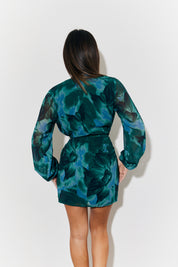 Printed Wrap Detail Mini Dress