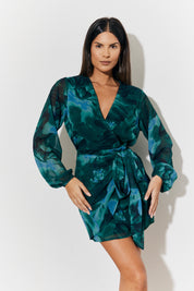 Printed Wrap Detail Mini Dress