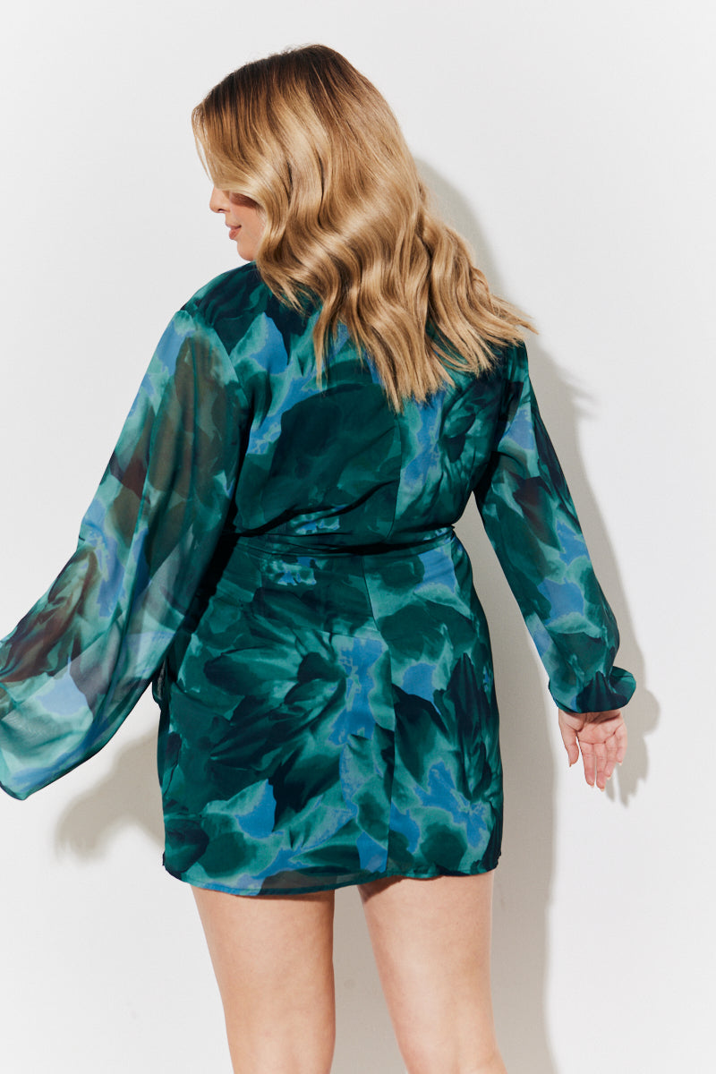 Printed Wrap Detail Mini Dress