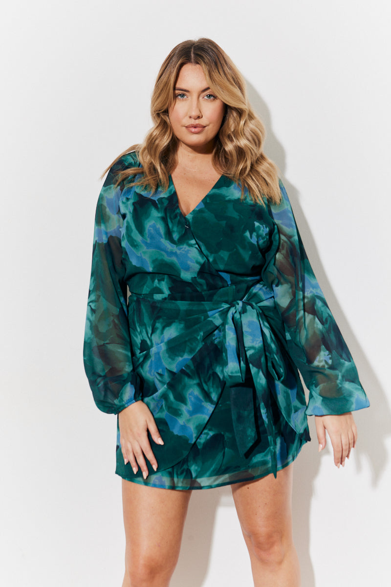 Printed Wrap Detail Mini Dress