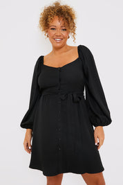 Button Down Puff Sleeve Mini Dress