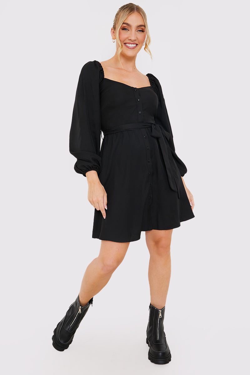 Button Down Puff Sleeve Mini Dress