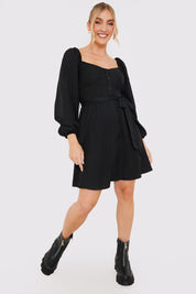 Button Down Puff Sleeve Mini Dress