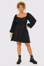 Button Down Puff Sleeve Mini Dress