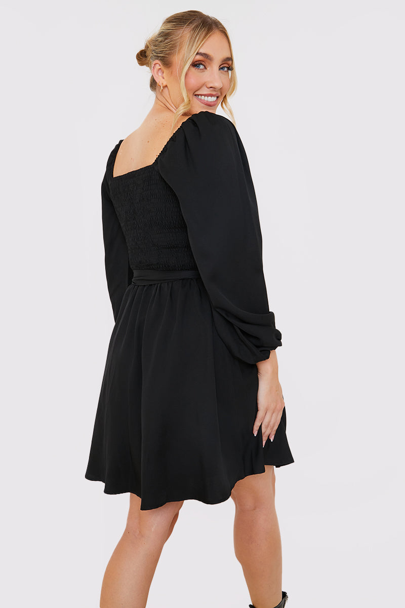 Button Down Puff Sleeve Mini Dress