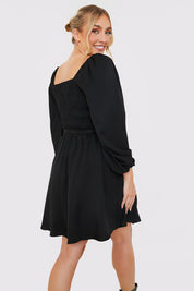 Button Down Puff Sleeve Mini Dress