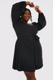 Button Down Puff Sleeve Mini Dress