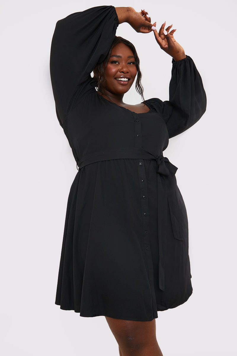Button Down Puff Sleeve Mini Dress