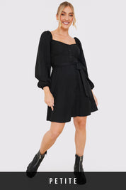 Button Down Puff Sleeve Mini Dress