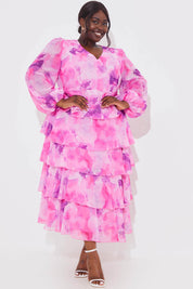Abstract Floral Chiffon Frill Midaxi Dress - InTheStyle