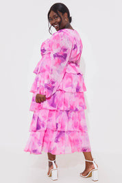 Abstract Floral Chiffon Frill Midaxi Dress - InTheStyle