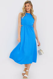 Textured Cut Out Racer Neck Midi Dress