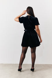Velvet Embellished Belt Mini Dress