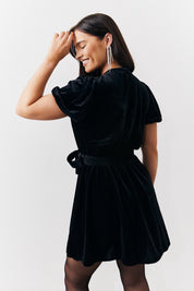Velvet Embellished Belt Mini Dress