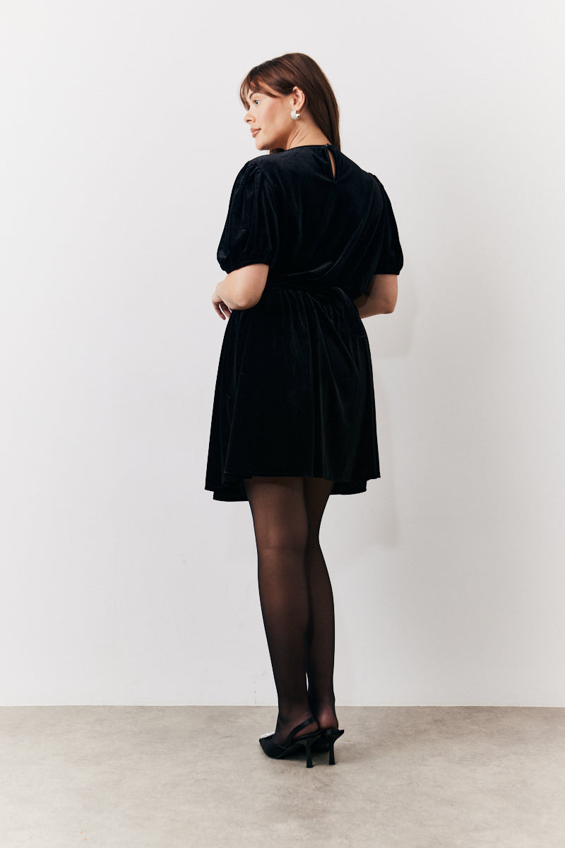 Velvet Embellished Belt Mini Dress