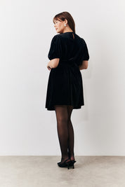 Velvet Embellished Belt Mini Dress
