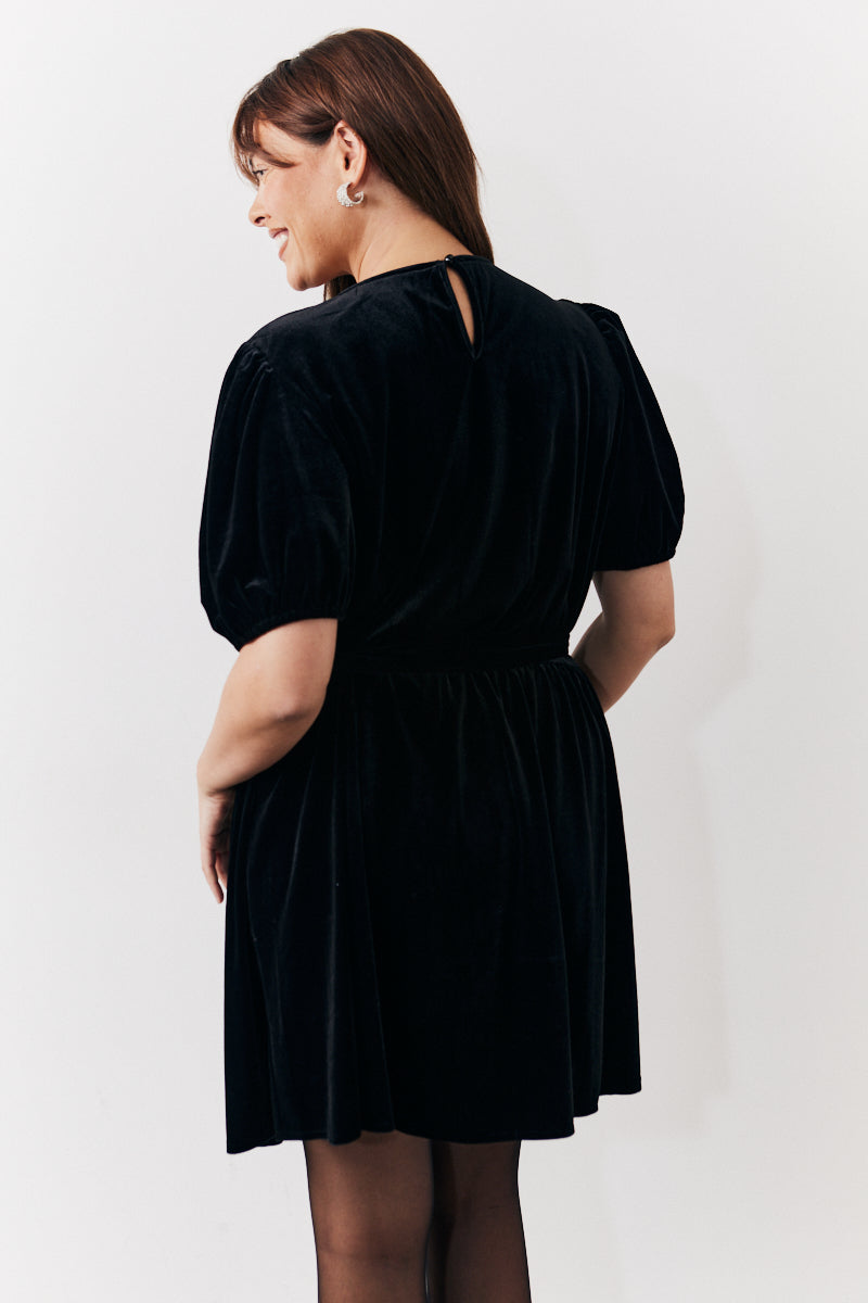 Velvet Embellished Belt Mini Dress