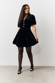 Velvet Mini Dress with Embellished Buttons