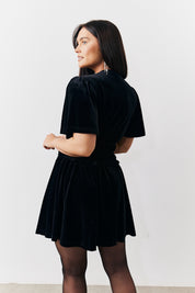 Velvet Mini Dress with Embellished Buttons