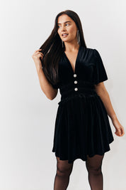 Velvet Mini Dress with Embellished Buttons