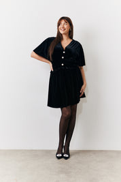 Velvet Mini Dress with Embellished Buttons