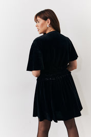 Velvet Mini Dress with Embellished Buttons