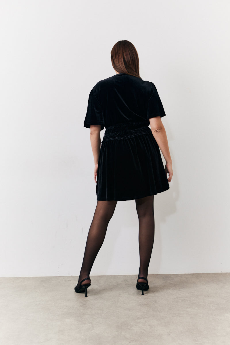 Velvet Mini Dress with Embellished Buttons