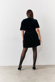 Velvet Mini Dress with Embellished Buttons