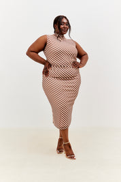 Stripe Printed Mesh Bodycon Midaxi Dress