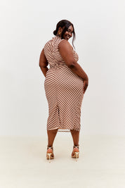 Stripe Printed Mesh Bodycon Midaxi Dress