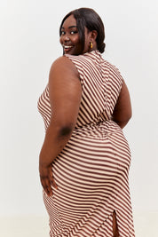 Stripe Printed Mesh Bodycon Midaxi Dress