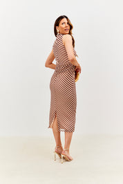 Stripe Printed Mesh Bodycon Midaxi Dress