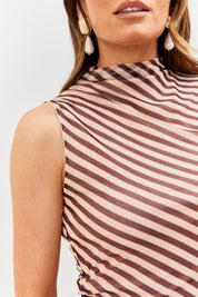 Stripe Printed Mesh Bodycon Midaxi Dress