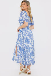 Floral Puff Sleeve Sweetheart Midi Dress