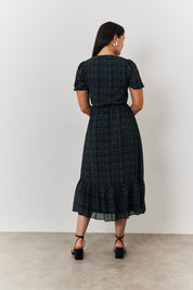 Spot v Neck Puff Sleeve Midaxi Dress