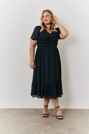 Spot v Neck Puff Sleeve Midaxi Dress