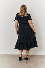 Polka Dot V Neck Puff Sleeve Midaxi Dress